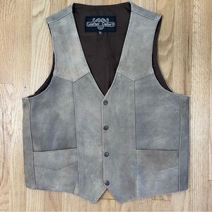 VTG Suede Vest Cowboy 42 Tan Brown Snap V-Neck Western Retro